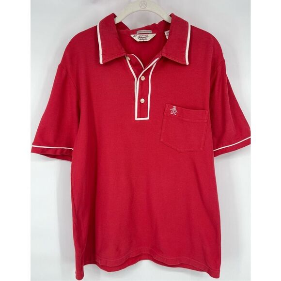Original Penguin Men Big Earl Pique Pocket Polo Heritage Slim Fit Red Size Large - Picture 1 of 6